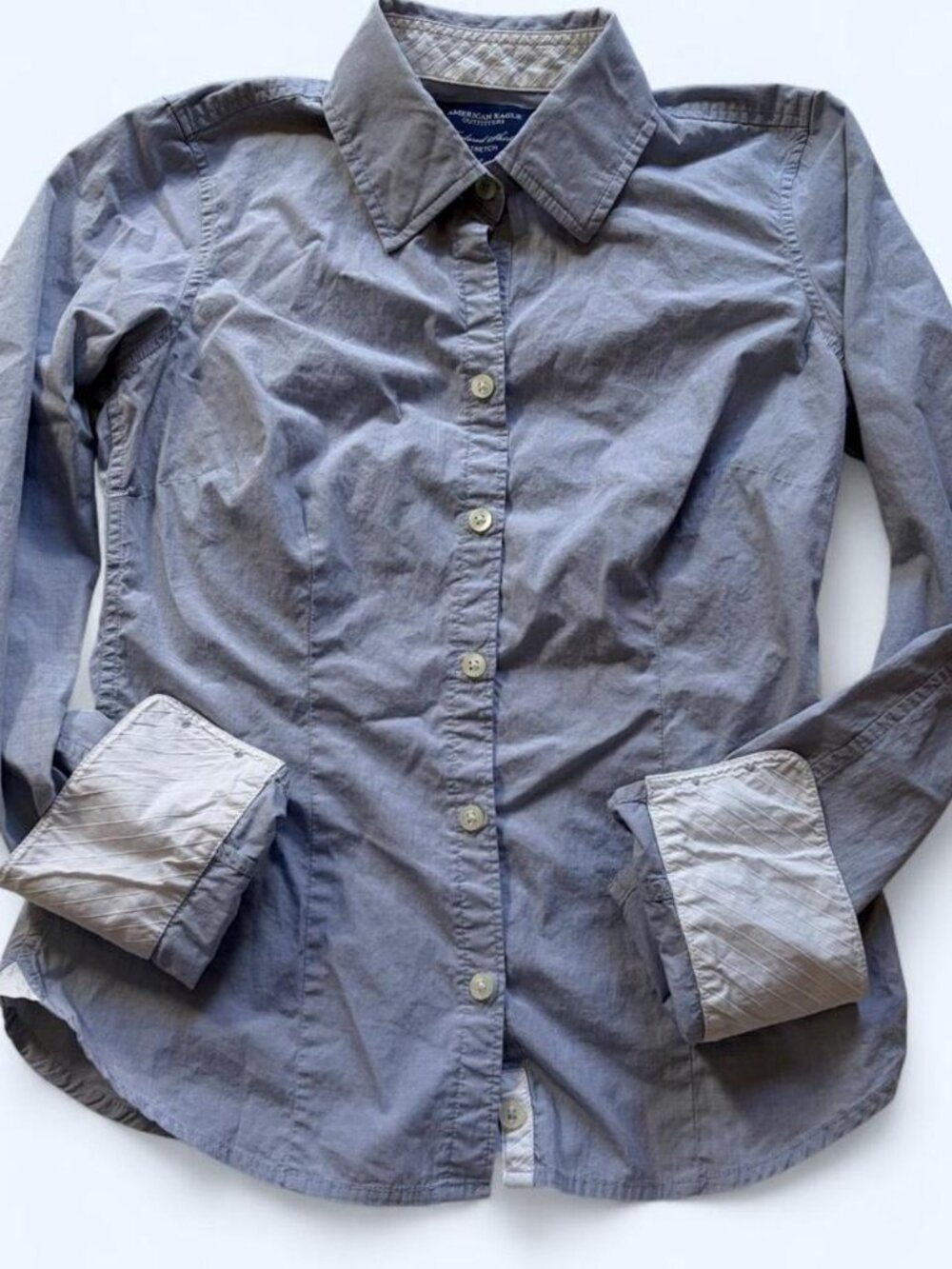 American Eagle Tailored Blue Stretch Button Down Shirt Size 2